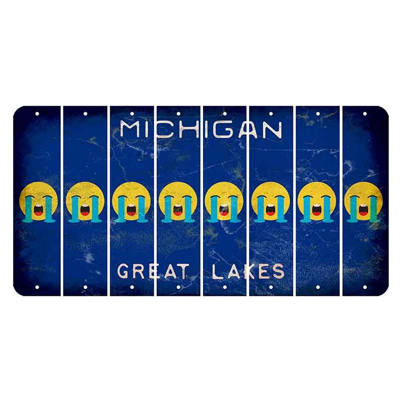 Michigan Blue Great Lakes Cut License Plate Strips (Set of 8) Emoji - Crying