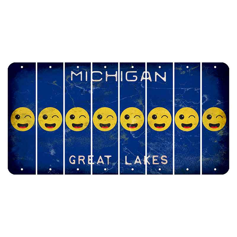 Michigan Blue Great Lakes Cut License Plate Strips (Set of 8) Emoji - Winking