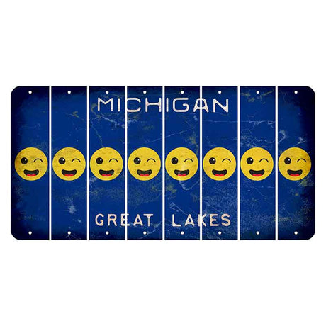 Michigan Blue Great Lakes Cut License Plate Strips (Set of 8) Emoji - Winking