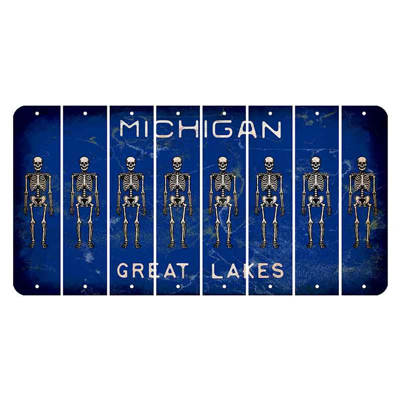 Michigan Blue Great Lakes Cut License Plate Strips (Set of 8) Skeleton