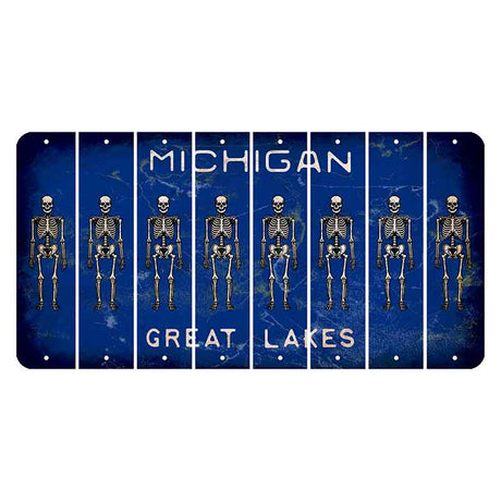 Michigan Blue Great Lakes Cut License Plate Strips (Set of 8) Skeleton