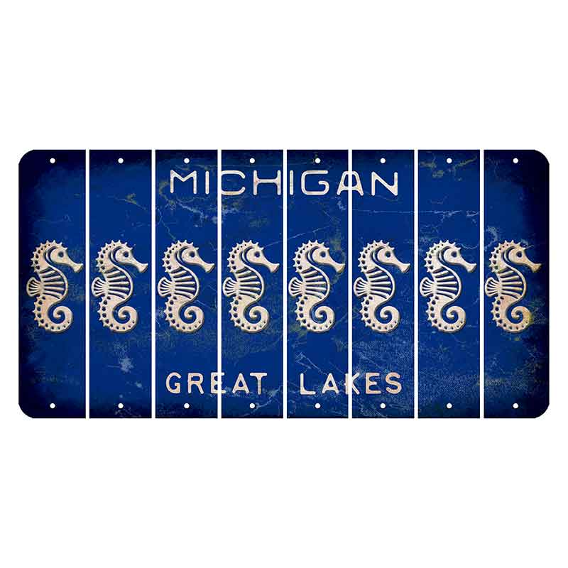 Michigan Blue Great Lakes Cut License Plate Strips (Set of 8) Seahorse