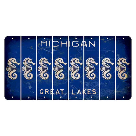 Michigan Blue Great Lakes Cut License Plate Strips (Set of 8) Seahorse