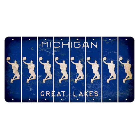 Michigan Blue Great Lakes Cut License Plate Strips (Set of 8) Basketball Player