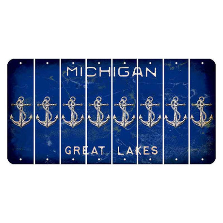 Michigan Blue Great Lakes Cut License Plate Strips (Set of 8) Boat Anchor