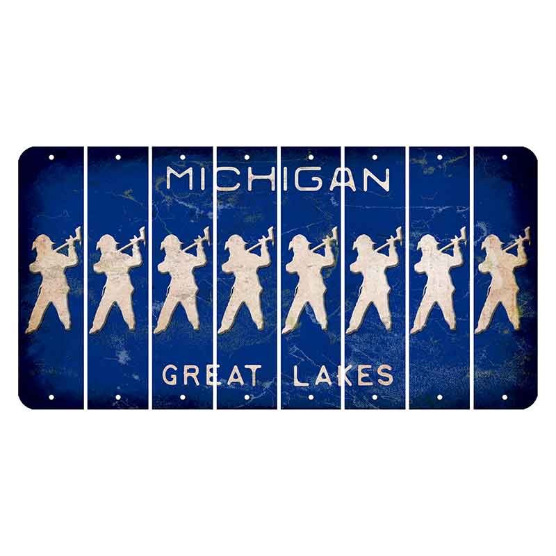 Michigan Blue Great Lakes Cut License Plate Strips (Set of 8) Fireman with Axe