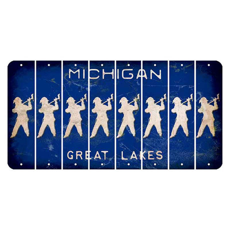 Michigan Blue Great Lakes Cut License Plate Strips (Set of 8) Fireman with Axe