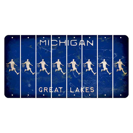 Michigan Blue Great Lakes Cut License Plate Strips (Set of 8) Soccer Player