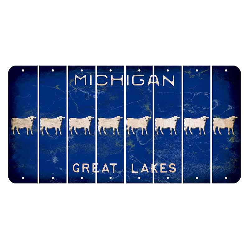 Michigan Blue Great Lakes Cut License Plate Strips (Set of 8) Dairy Cow