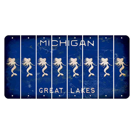 Michigan Blue Great Lakes Cut License Plate Strips (Set of 8) Mermaid