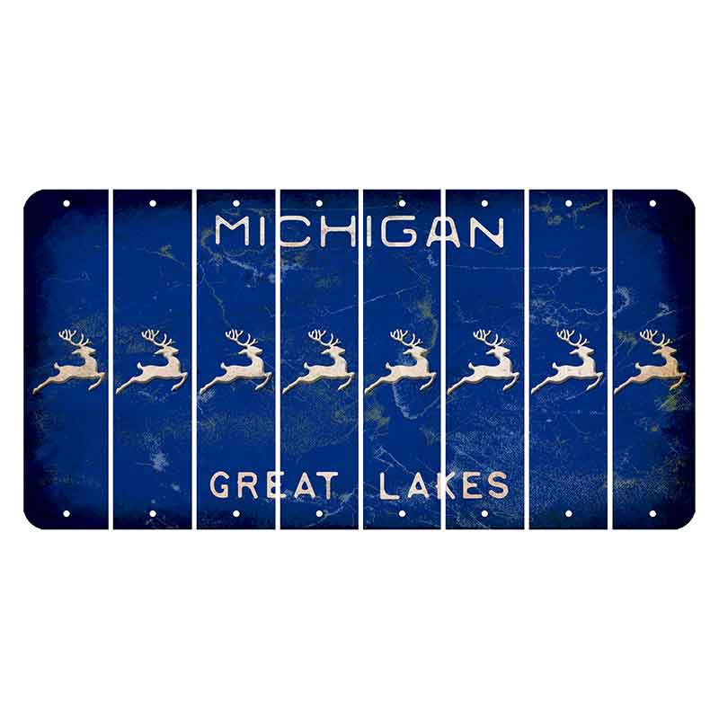 Michigan Blue Great Lakes Cut License Plate Strips (Set of 8) Reindeer