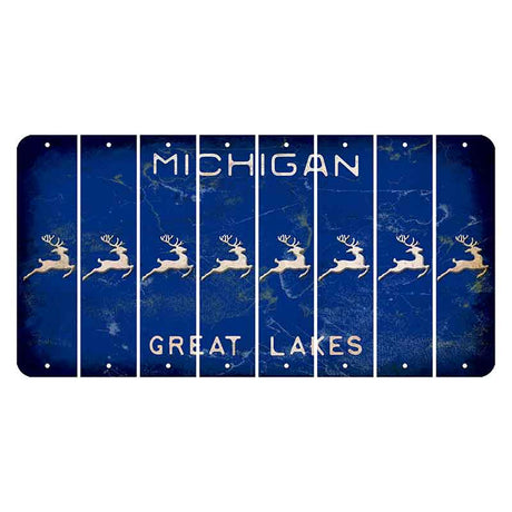 Michigan Blue Great Lakes Cut License Plate Strips (Set of 8) Reindeer