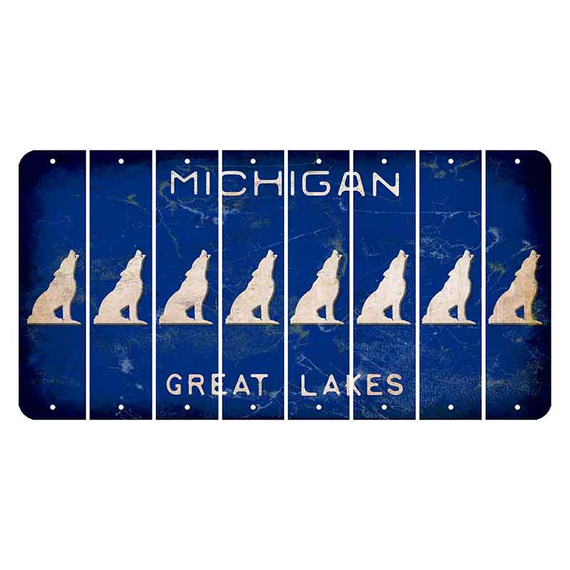 Michigan Blue Great Lakes Cut License Plate Strips (Set of 8) Howling Wolf