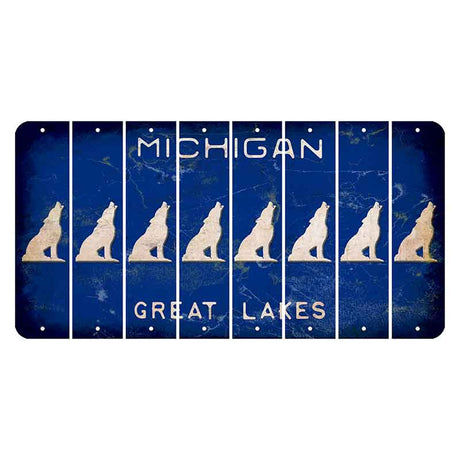 Michigan Blue Great Lakes Cut License Plate Strips (Set of 8) Howling Wolf