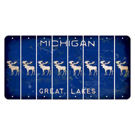 Michigan Blue Great Lakes Cut License Plate Strips (Set of 8) Moose