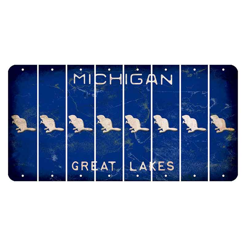 Michigan Blue Great Lakes Cut License Plate Strips (Set of 8) Beaver