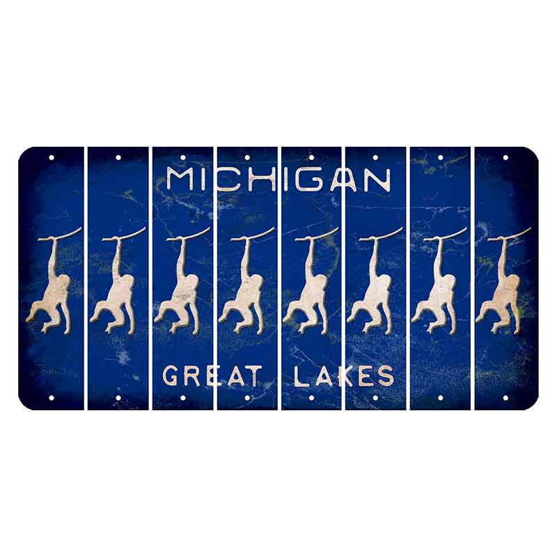 Michigan Blue Great Lakes Cut License Plate Strips (Set of 8) Monkey