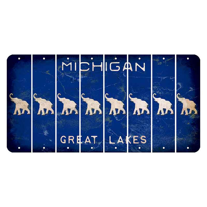 Michigan Blue Great Lakes Cut License Plate Strips (Set of 8) Elephant