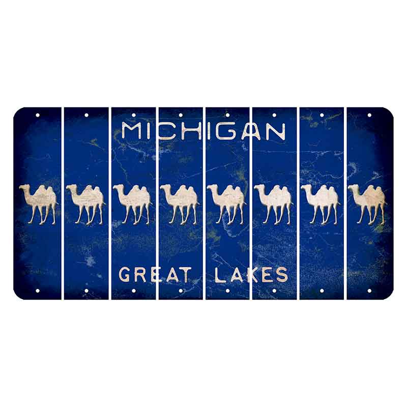 Michigan Blue Great Lakes Cut License Plate Strips (Set of 8) Camel