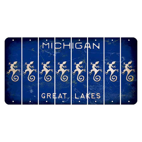 Michigan Blue Great Lakes Cut License Plate Strips (Set of 8) Gecko