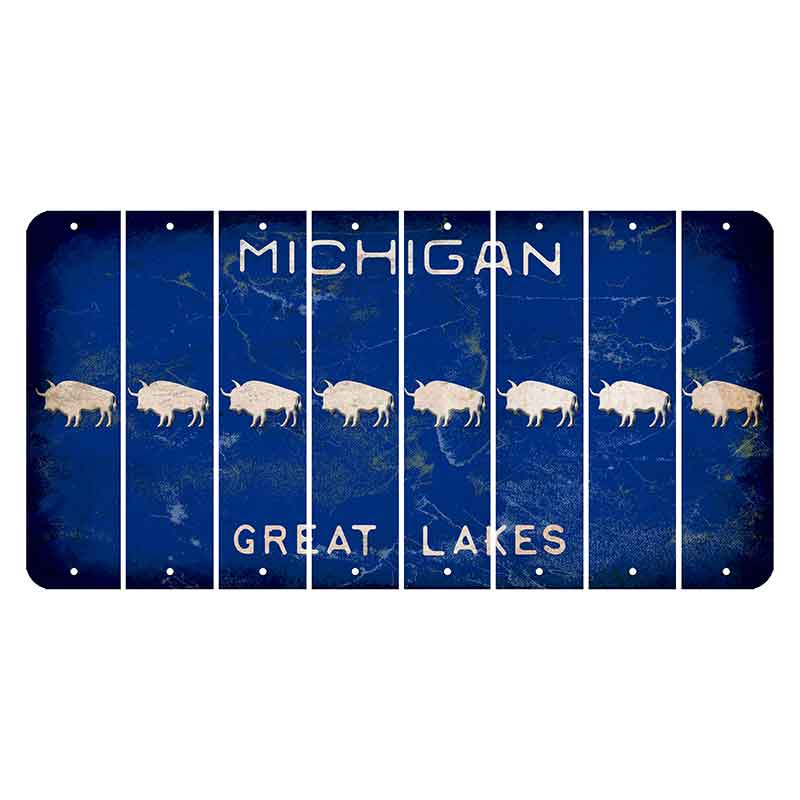 Michigan Blue Great Lakes Cut License Plate Strips (Set of 8) Buffalo