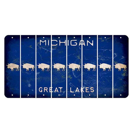 Michigan Blue Great Lakes Cut License Plate Strips (Set of 8) Buffalo