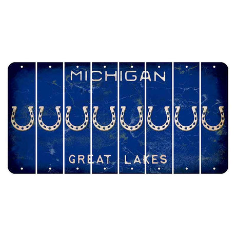 Michigan Blue Great Lakes Cut License Plate Strips (Set of 8) Horseshoe