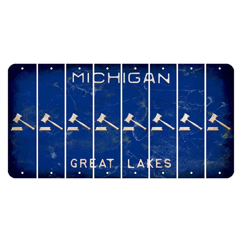 Michigan Blue Great Lakes Cut License Plate Strips (Set of 8) Gavel