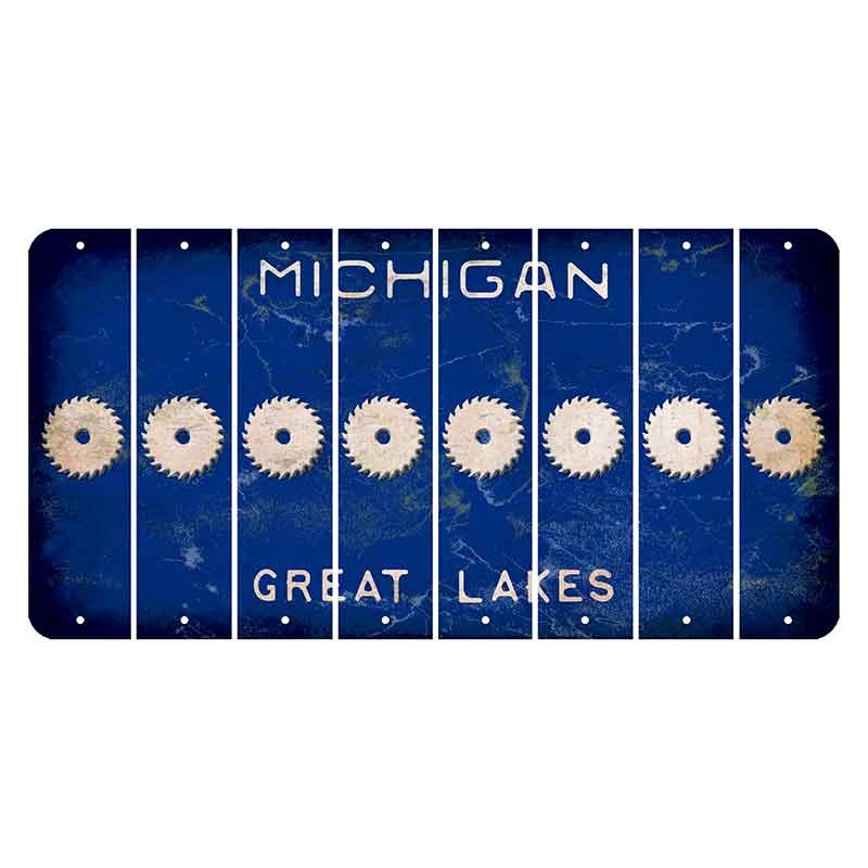 Michigan Blue Great Lakes Cut License Plate Strips (Set of 8) Saw Blade