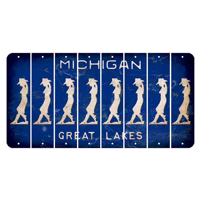 Michigan Blue Great Lakes Cut License Plate Strips (Set of 8) Cowgirl - Leaning