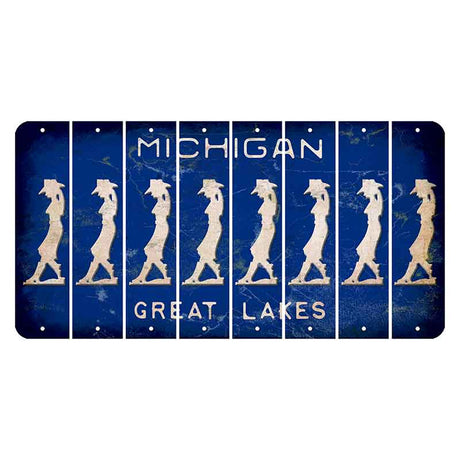 Michigan Blue Great Lakes Cut License Plate Strips (Set of 8) Cowgirl - Leaning