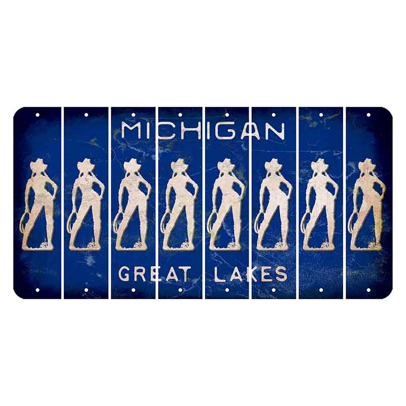 Michigan Blue Great Lakes Cut License Plate Strips (Set of 8) Cowgirl