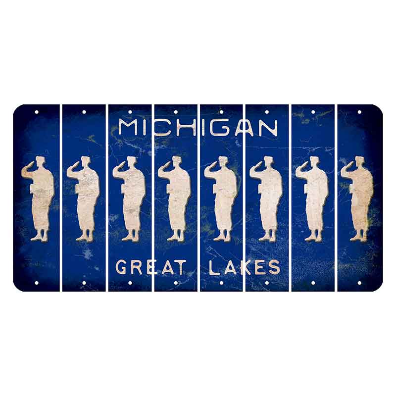 Michigan Blue Great Lakes Cut License Plate Strips (Set of 8) Soldier - Saluting