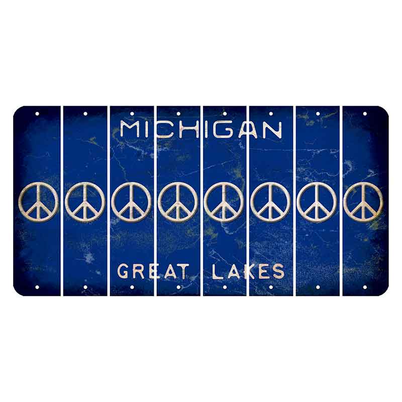 Michigan Blue Great Lakes Cut License Plate Strips (Set of 8) Peace Sign