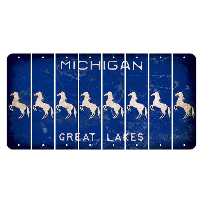 Michigan Blue Great Lakes Cut License Plate Strips (Set of 8) Horse