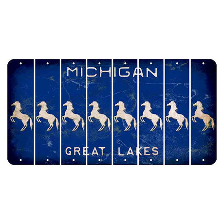 Michigan Blue Great Lakes Cut License Plate Strips (Set of 8) Horse