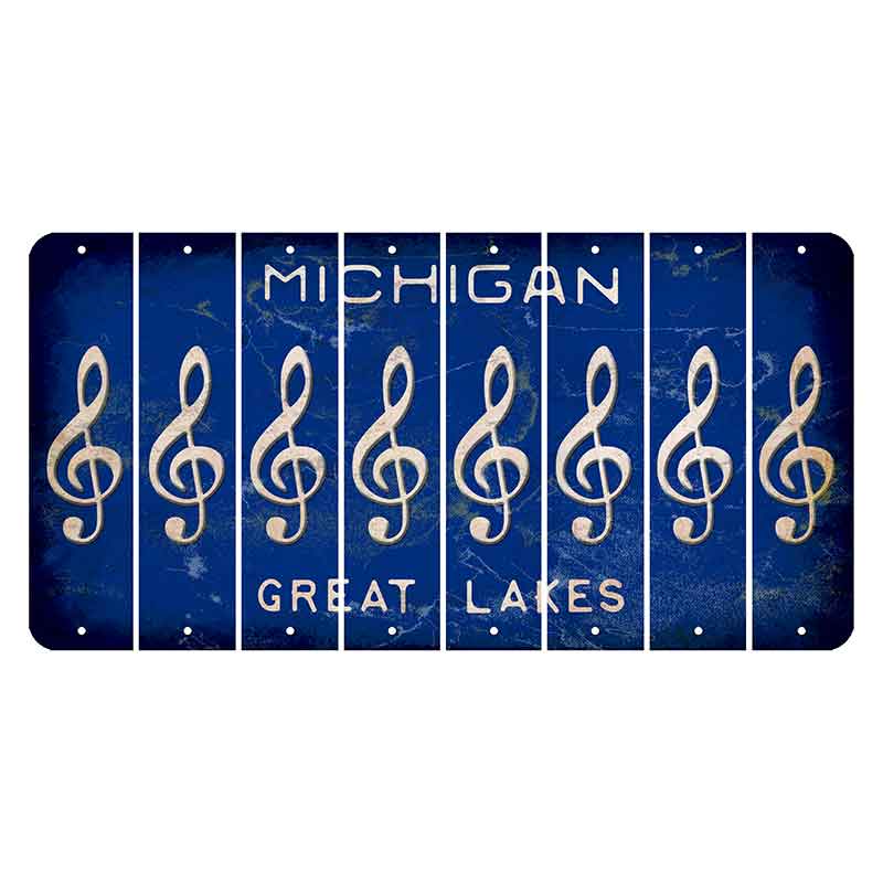 Michigan Blue Great Lakes Cut License Plate Strips (Set of 8) Music Note