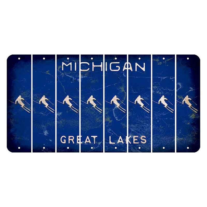 Michigan Blue Great Lakes Cut License Plate Strips (Set of 8) Skier