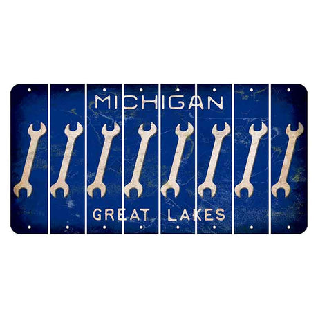 Michigan Blue Great Lakes Cut License Plate Strips (Set of 8) Wrench