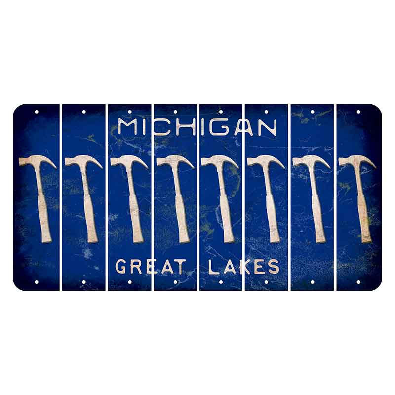 Michigan Blue Great Lakes Cut License Plate Strips (Set of 8) Hammer