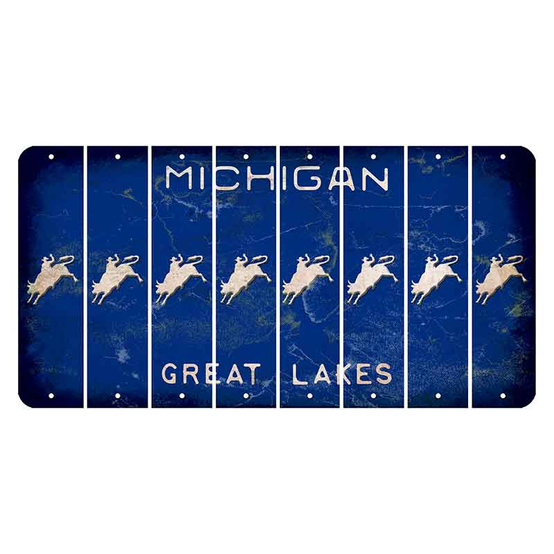 Michigan Blue Great Lakes Cut License Plate Strips (Set of 8) Bull Rider