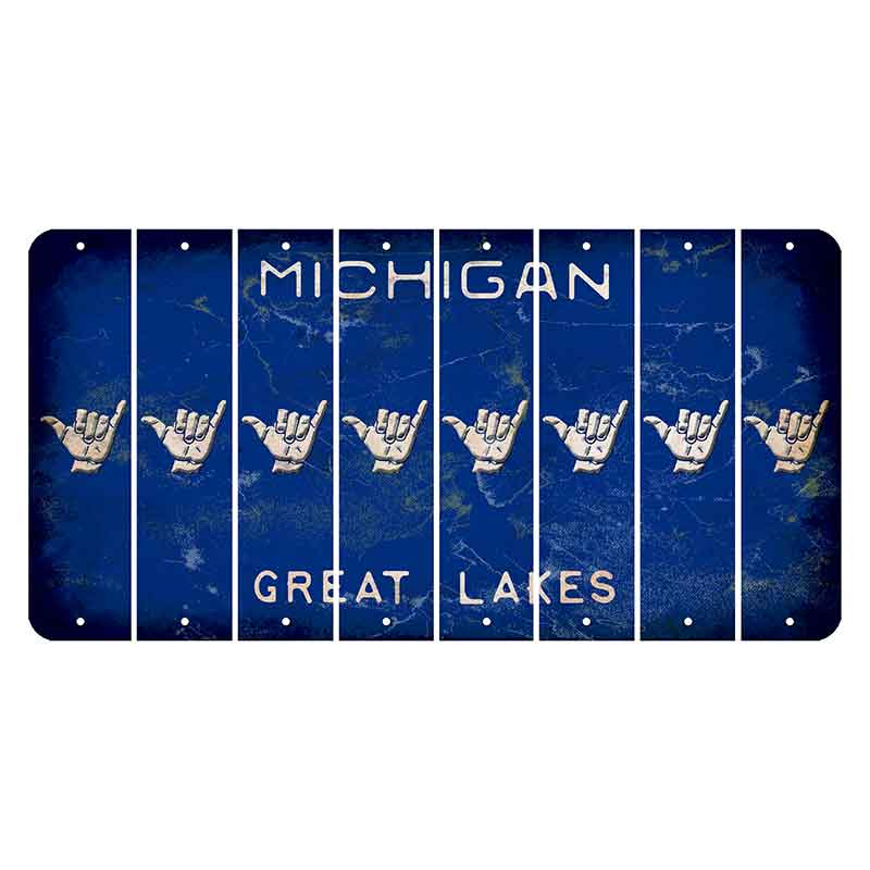 Michigan Blue Great Lakes Cut License Plate Strips (Set of 8) Hang Loose