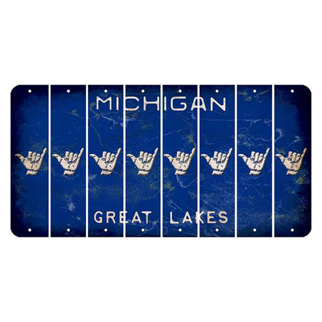 Michigan Blue Great Lakes Cut License Plate Strips (Set of 8) Hang Loose