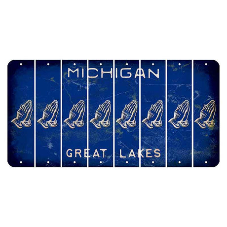 Michigan Blue Great Lakes Cut License Plate Strips (Set of 8) Praying Hands