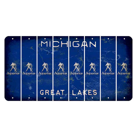 Michigan Blue Great Lakes Cut License Plate Strips (Set of 8) Zodiac Sign - Aquarius