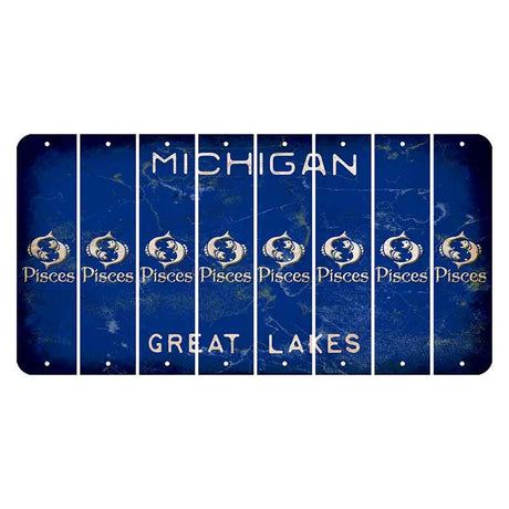 Michigan Blue Great Lakes Cut License Plate Strips (Set of 8) Zodiac Sign - Pisces