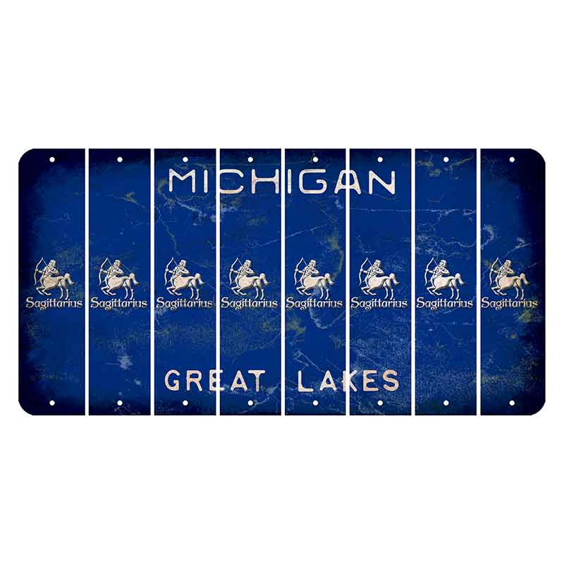 Michigan Blue Great Lakes Cut License Plate Strips (Set of 8) Zodiac Sign - Sagittarius