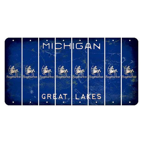 Michigan Blue Great Lakes Cut License Plate Strips (Set of 8) Zodiac Sign - Sagittarius