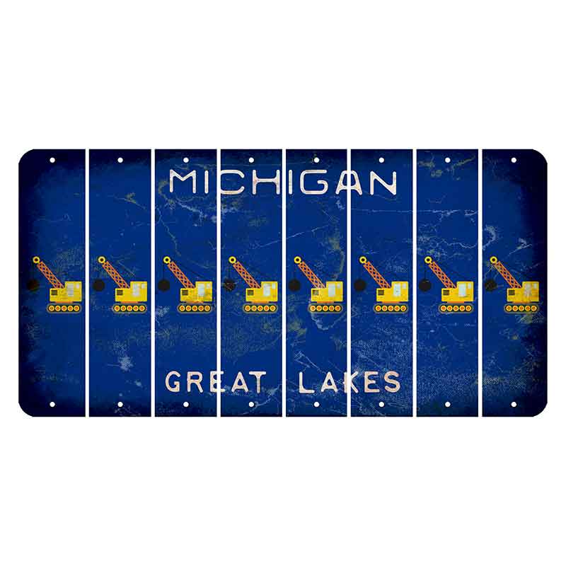 Michigan Blue Great Lakes Cut License Plate Strips (Set of 8) Wrecking Ball Crane