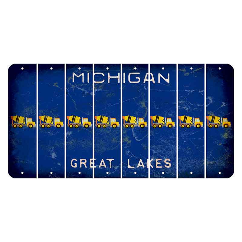 Michigan Blue Great Lakes Cut License Plate Strips (Set of 8) Cement Truck